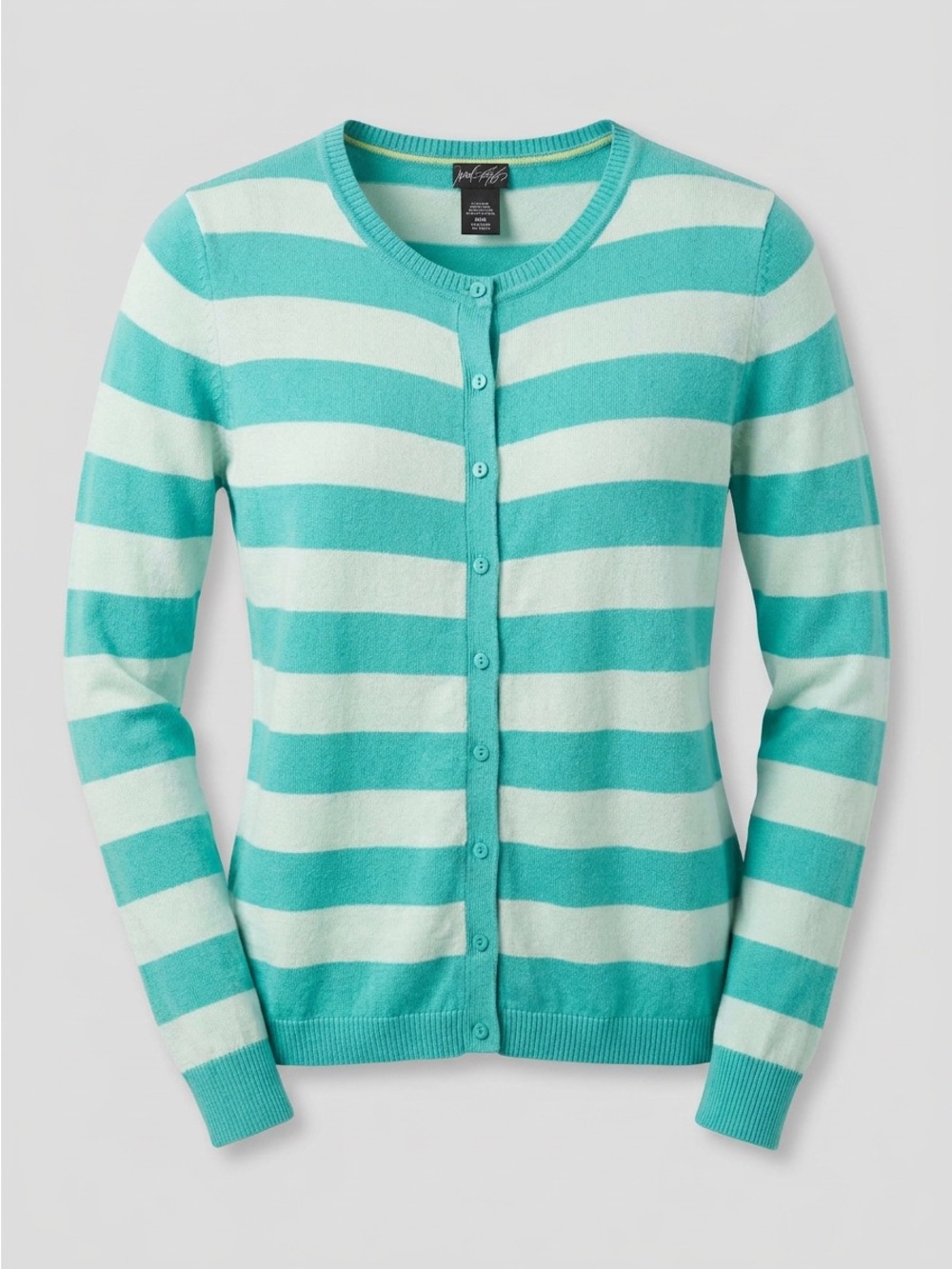 LORD & TAYLOR Medium Aqua Striped Button Down Cardigan